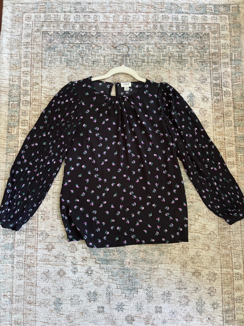 J. Crew Black Blouse with Purple Floral Print XXS